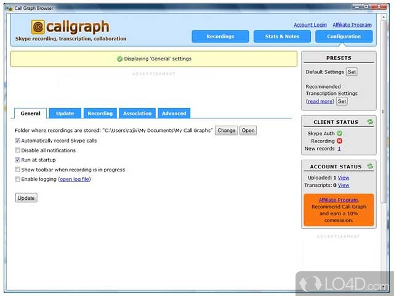 Basic Skype recorder - Screenshot of Call Graph