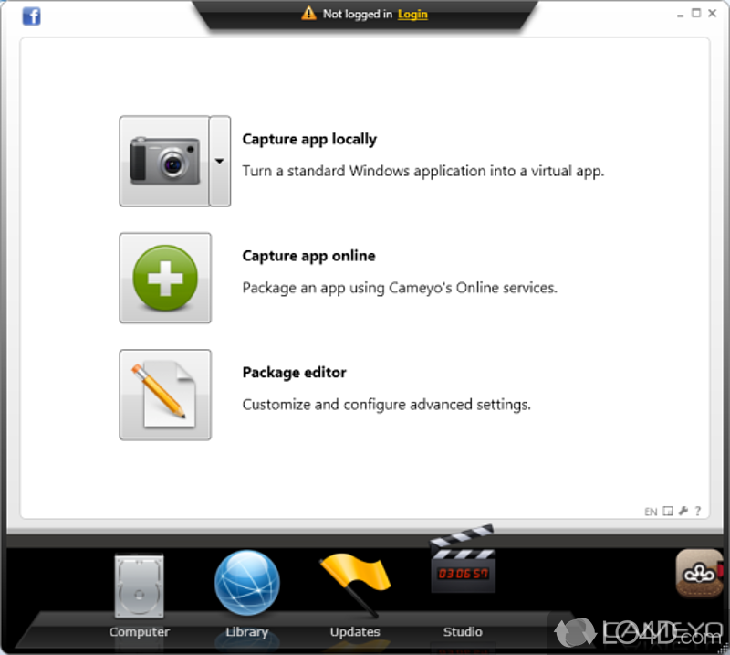 Cameyo: User interface - Screenshot of Cameyo