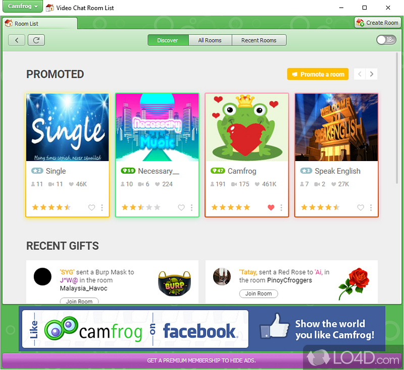 Join video chat rooms - Screenshot of Camfrog