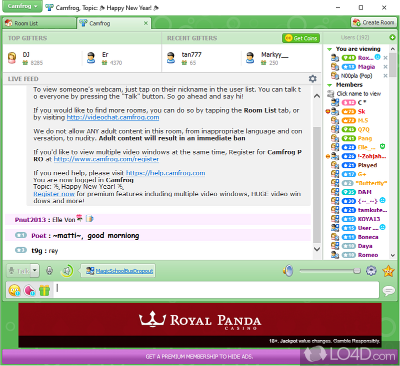 Online messaging using webcam - Screenshot of Camfrog