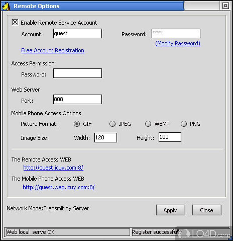CamGuard Security System: User interface - Screenshot of CamGuard Security System