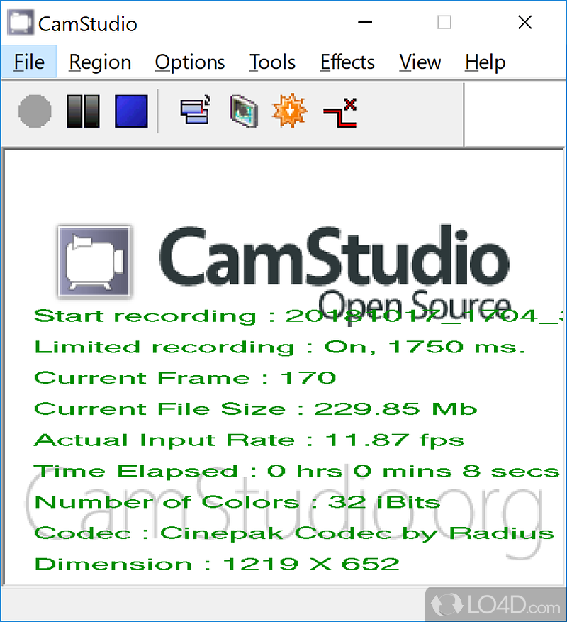 Quickly record screen activity, create video tutorials - Screenshot of CamStudio