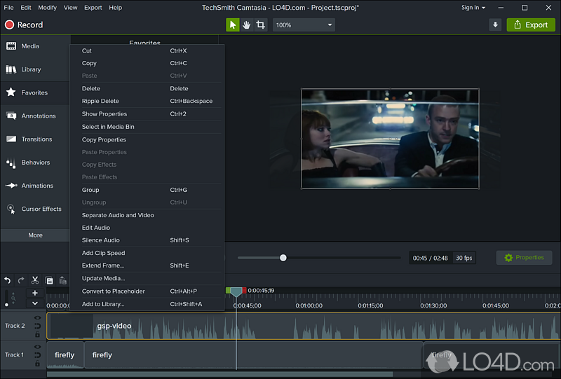 Several ways to record activity - Screenshot of Camtasia