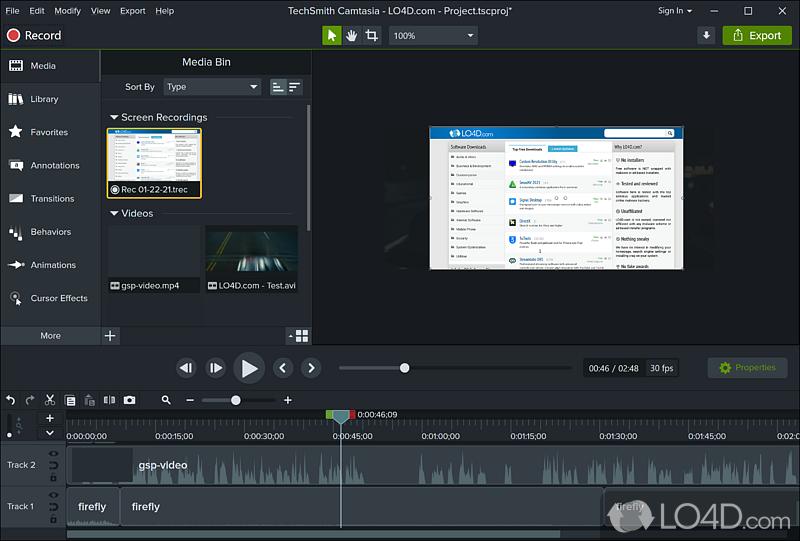 Record video with desktop activity, edit and make tutorials - Screenshot of Camtasia