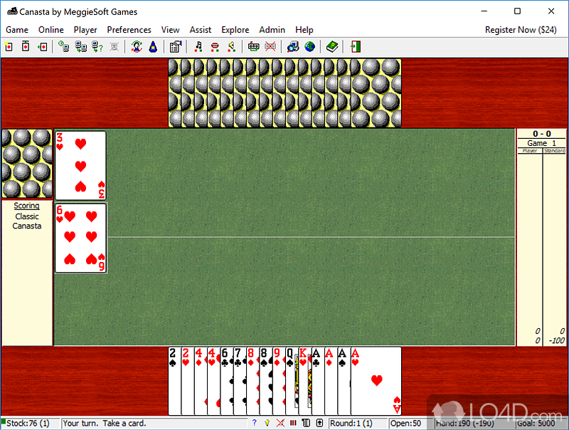 Canasta Card Game: User interface - Screenshot of Canasta Card Game