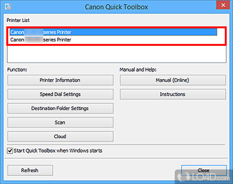 Canon Quick Toolbox: User interface - Screenshot of Canon Quick Toolbox