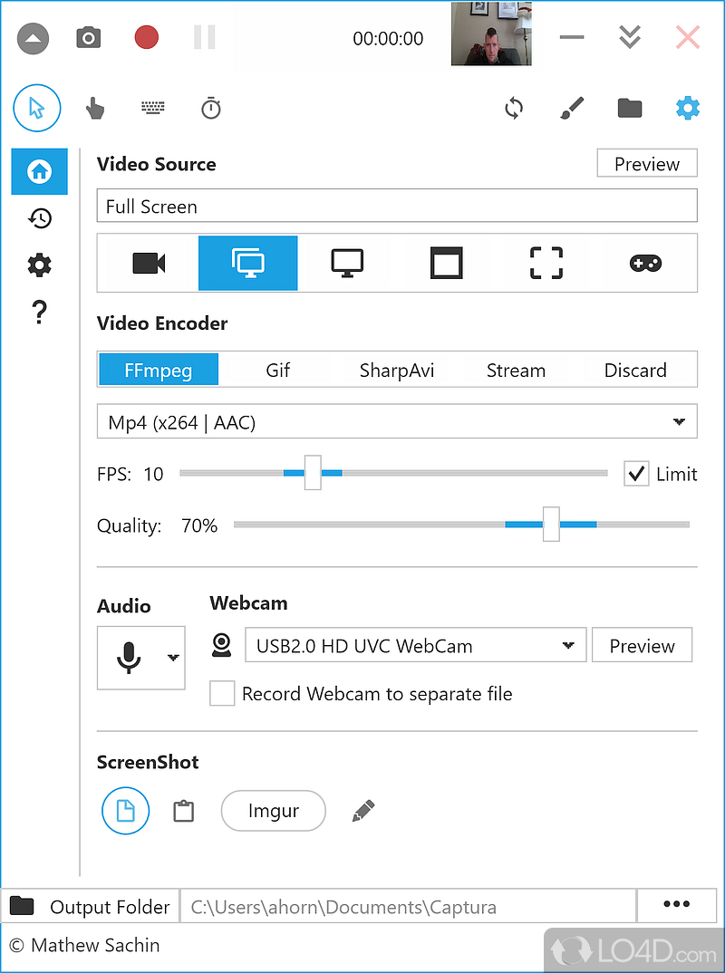 Screen capture utility that can record video and audio, along with keystrokes and mouse clicks - Screenshot of Captura