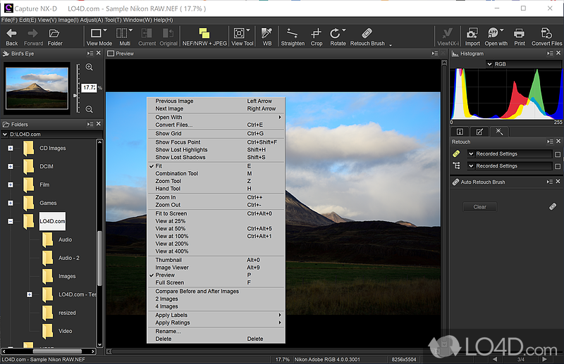 Clear-cut and user-friendly user interface - Screenshot of Capture NX-D