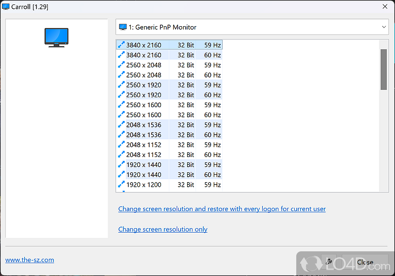 Program worth having when you need to set the individual screen resolution for every user - Screenshot of Carroll