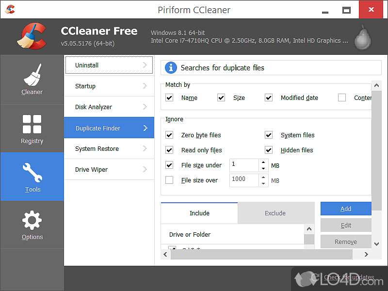 Using little system resources - Screenshot of CCleaner