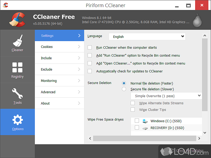 Delete useless files - Screenshot of CCleaner