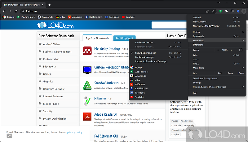 Specialized Security & Privacy Center - Screenshot of CCleaner Browser