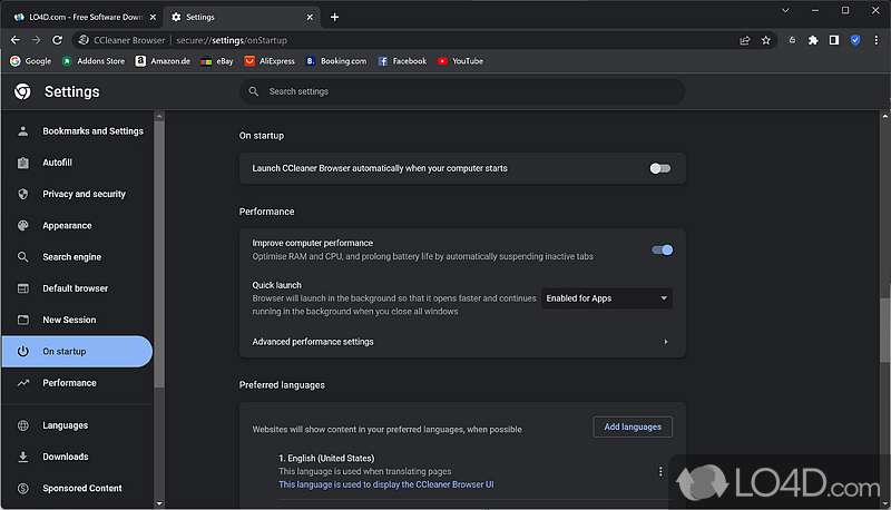 A hassle-free web browser for privacy - Screenshot of CCleaner Browser