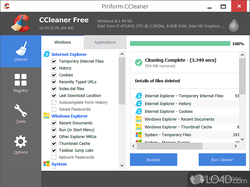 Clean leftovers and unnecessary system files - Screenshot of CCleaner Portable