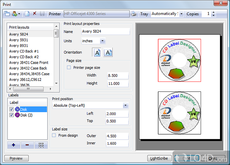 Make covers for discs - Screenshot of CD Label Designer