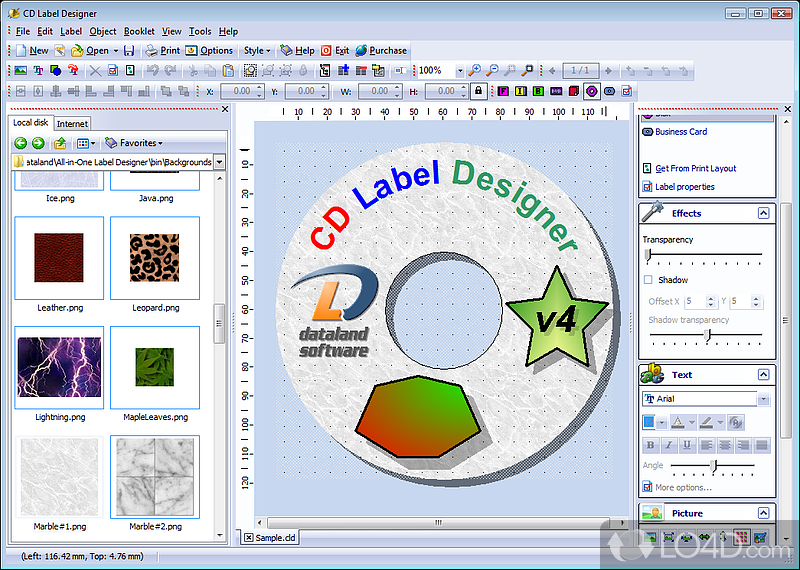 Create detailed CD covers and disc models using the various layouts and customization methods provided by this complex and app - Screenshot of CD Label Designer
