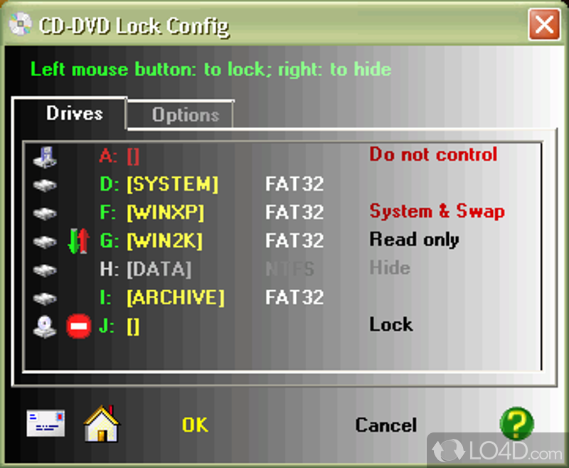 Hide devices from viewing or lock access to them - Screenshot of CD-DVD Lock
