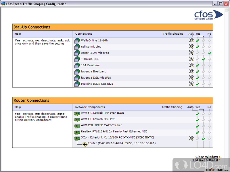 Optimize the speed of Internet connection, closely monitor the bandwidth usage - Screenshot of cFosSpeed