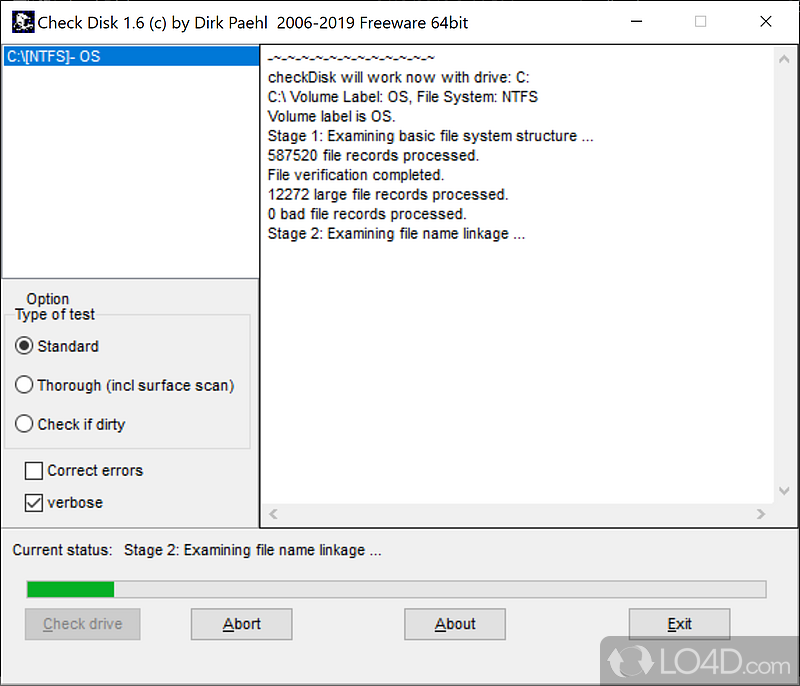 Scan and correct hard disk errors with the help of multiple easily understandable options offered by this software solution - Screenshot of CheckDisk