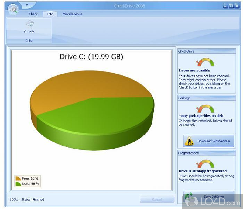 Check hard disks for errors and correct them - Screenshot of CheckDrive