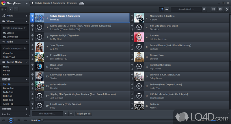 Modern video player with support for last.fm - Screenshot of CherryPlayer