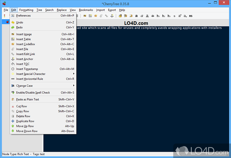 A wide range of handy features - Screenshot of CherryTree for Windows