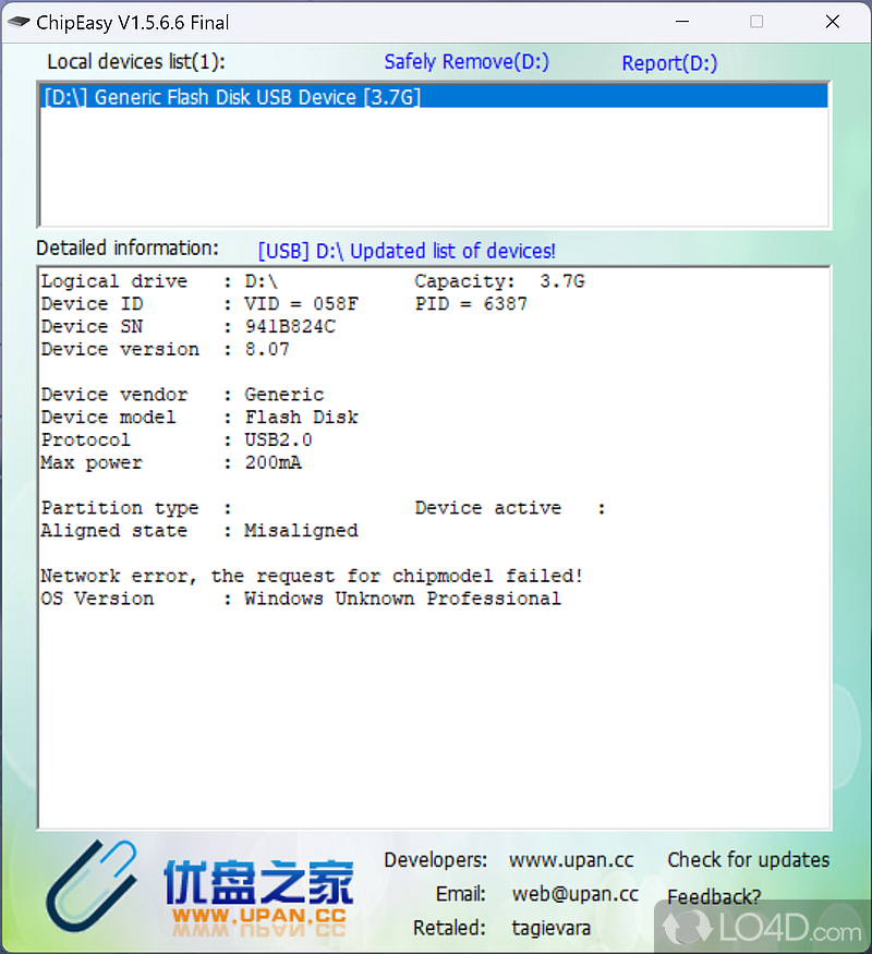 Provides important data about USB devices (e - Screenshot of ChipEasy