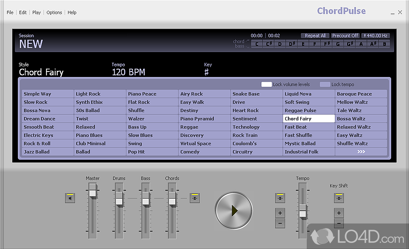 Practice, compose with an auto accompaniment - Screenshot of ChordPulse