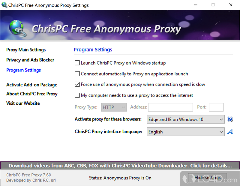 ChrisPC Anonymous Proxy - Enjoy privacy - Screenshot of ChrisPC Free Anonymous Proxy