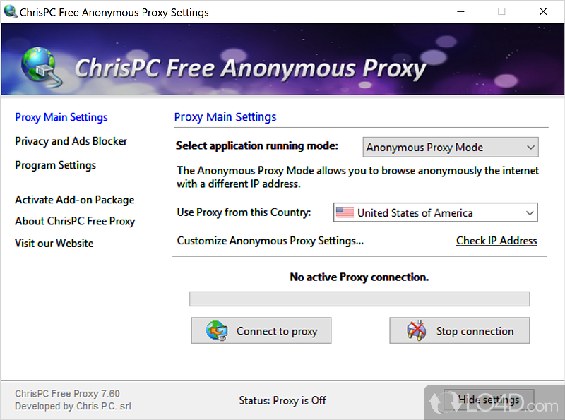 Software solution that can help you enjoy privacy - Screenshot of ChrisPC Free Anonymous Proxy