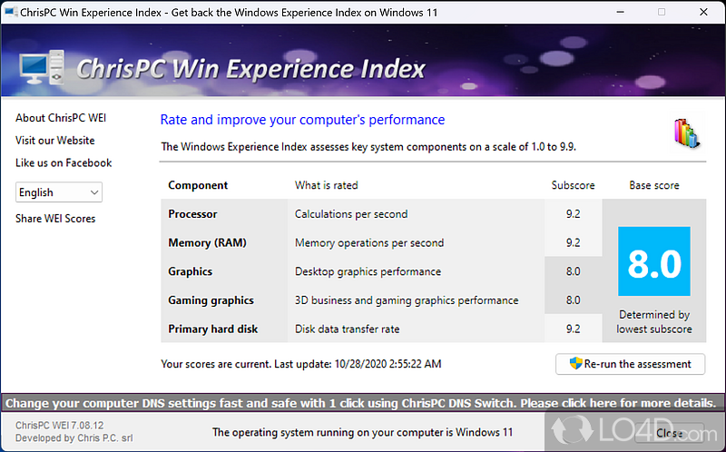 Dedicated software solution that enables users to view - Screenshot of ChrisPC Win Experience Index