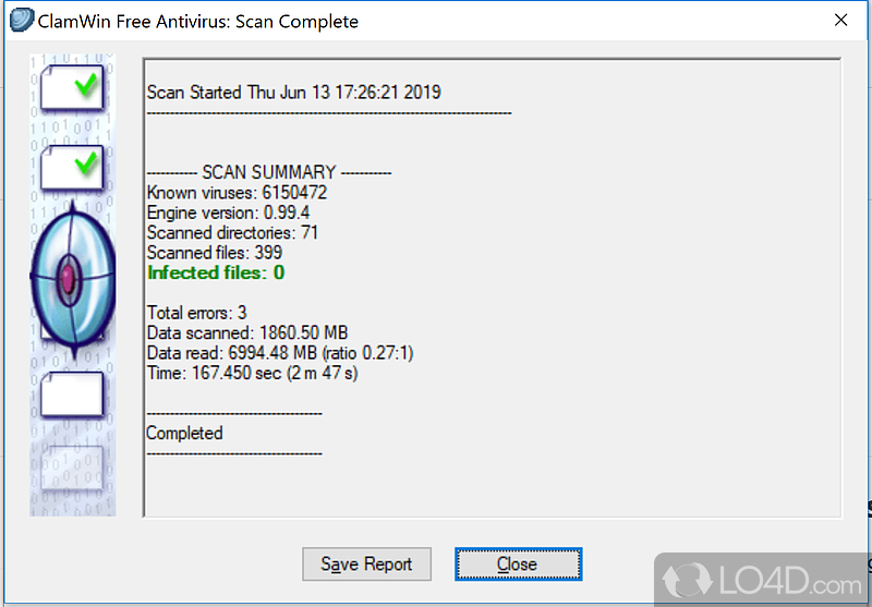 ClamWin Antivirus: User interface - Screenshot of ClamWin Antivirus