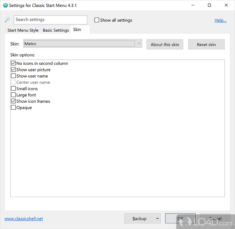 Restore Windows Start button and Start menu on Windows 10 or 8 - Screenshot of Classic Shell