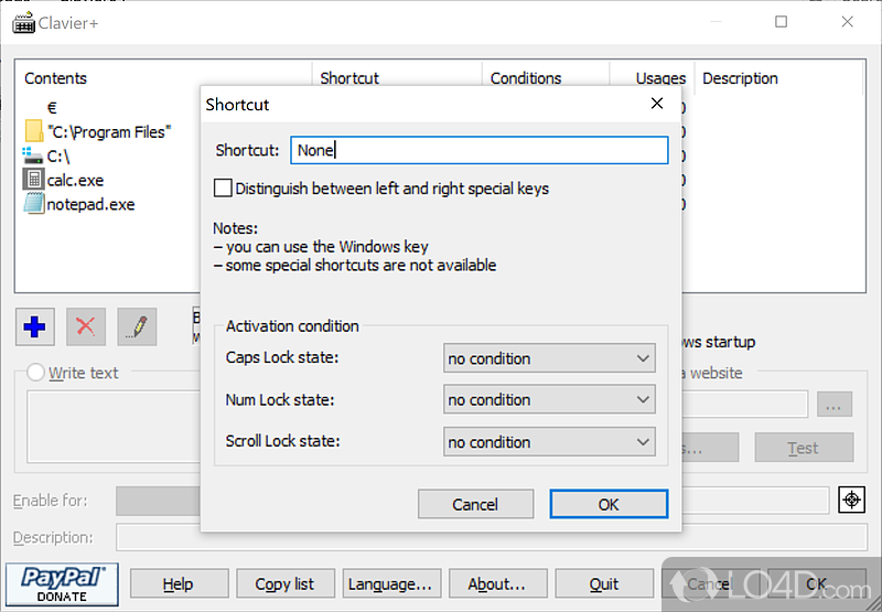 Create custom keyboard shortcuts (hotkeys) to start programs - Screenshot of Clavier+