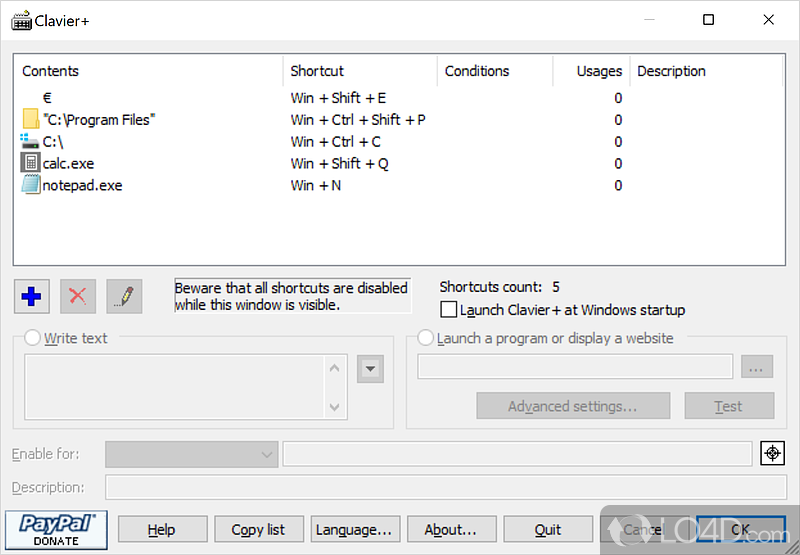 View and edit current global hotkeys - Screenshot of Clavier+