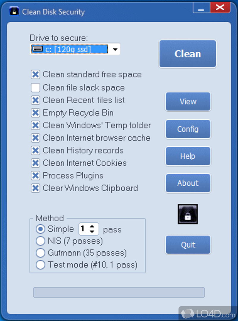 Cleans disks without risking data loss, targeting recent files, the Recycle Bin, temporary folders, Internet cookies - Screenshot of Clean Disk Security