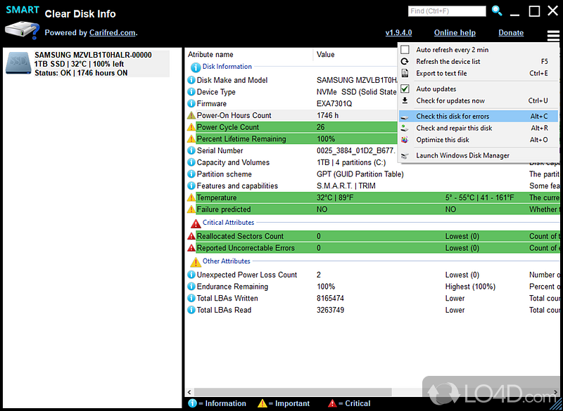 Provides user-friendly information suitable for users of all levels - Screenshot of Clear Disk Info