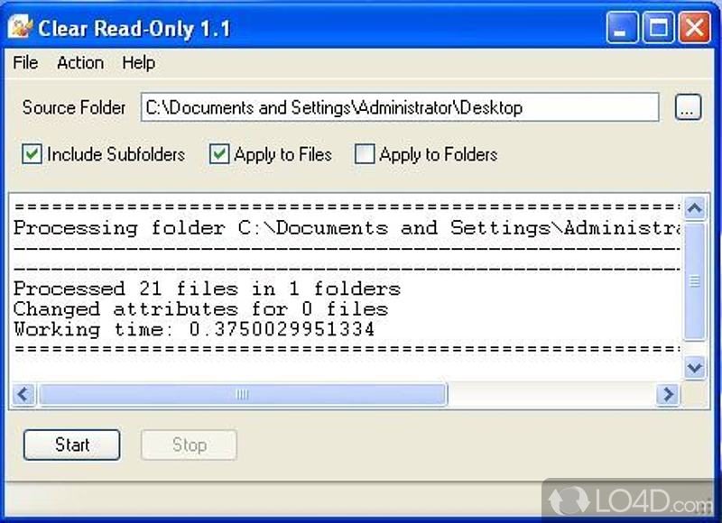 Tool for clearing Read-Only file attributes - Screenshot of Clear Read-Only