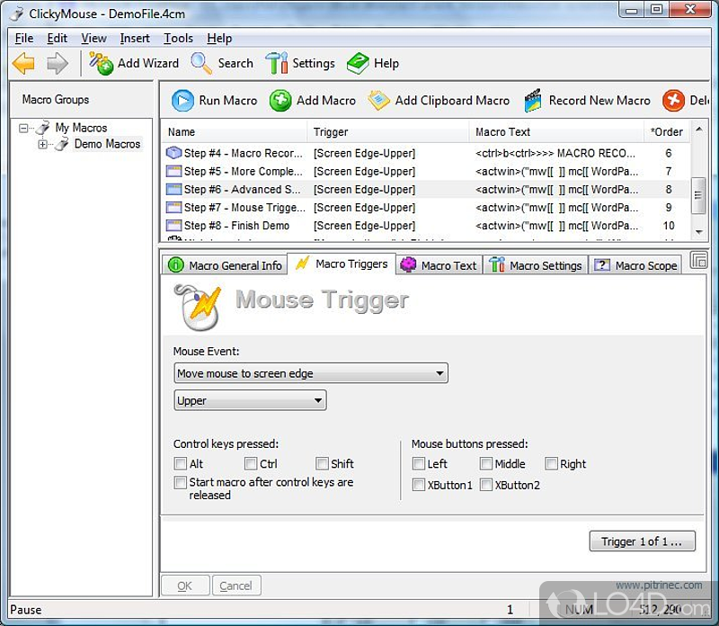 Provides extensive features for defining mouse actions to record - Screenshot of ClickyMouse Free