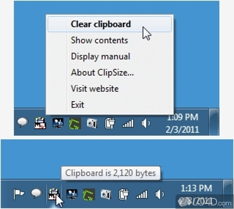 Displays clipboard size and allows clearing the clipboard - Screenshot of ClipSize