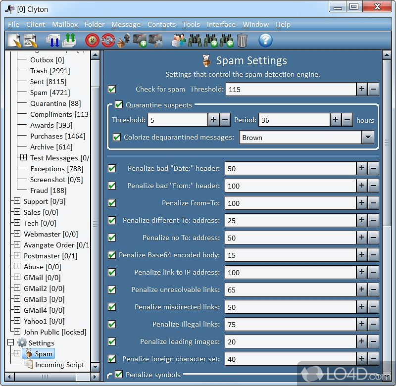 Email client with built-in spam filter - Screenshot of Clyton