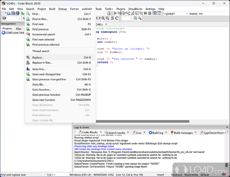 Free configurable IDE - Screenshot of Code::Blocks