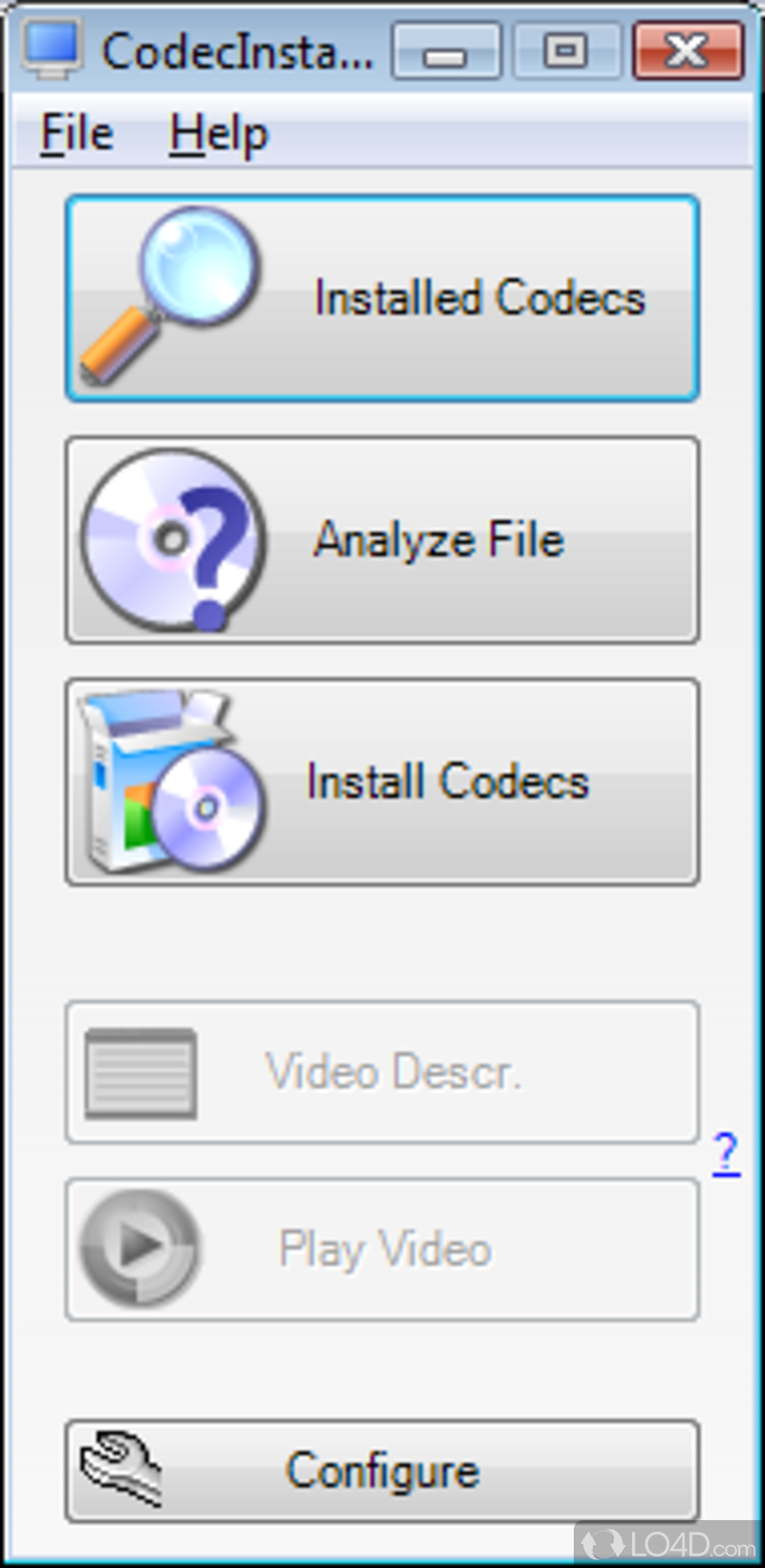 CodecInstaller: User interface - Screenshot of CodecInstaller