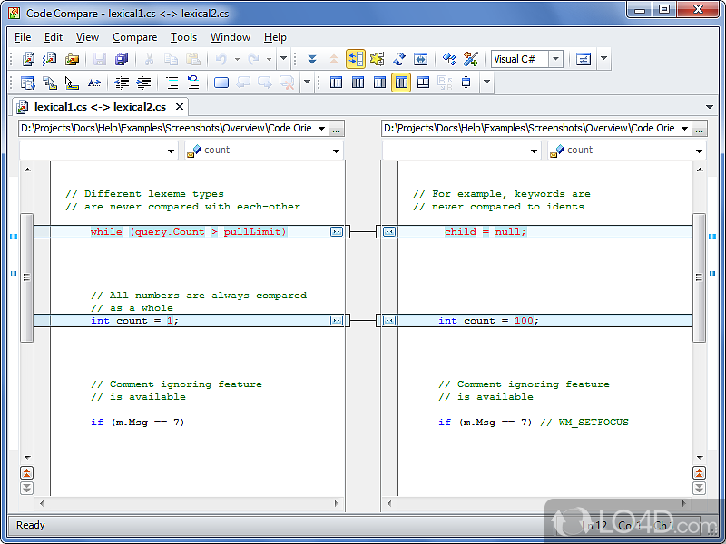 An efficient source code comparison application - Screenshot of CodeCompare