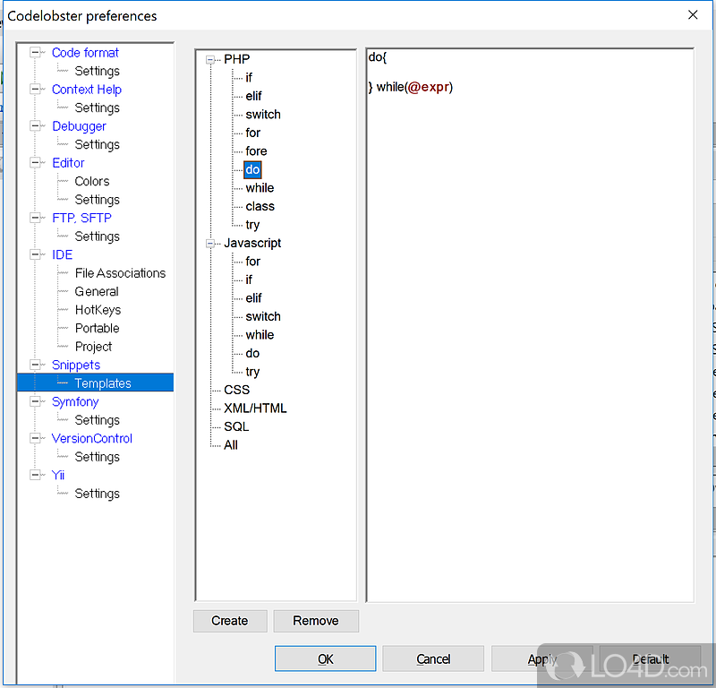 PHP, HTML, CSS, Javascript editor - Screenshot of CodeLobster PHP Edition