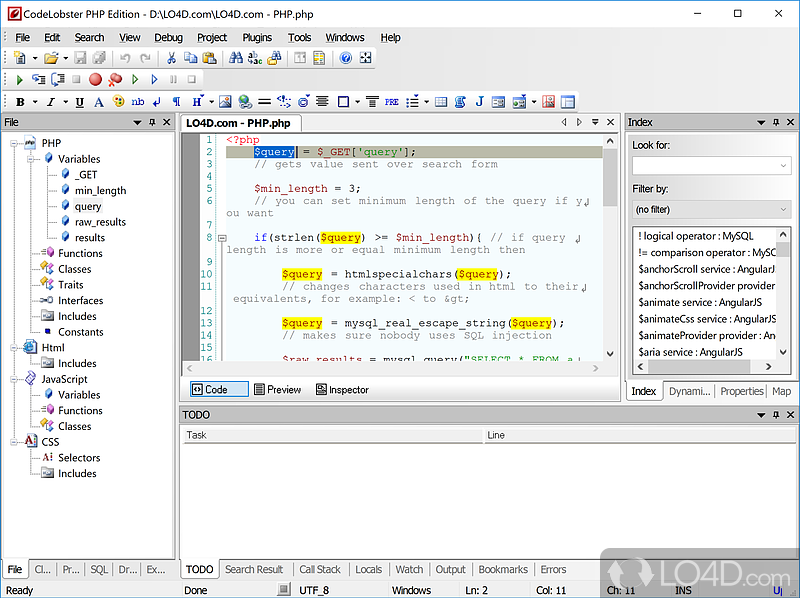 Auto-completion mode - Screenshot of CodeLobster PHP Edition