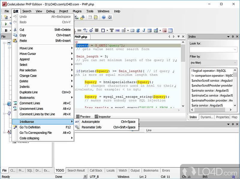 Support for several file formats and frameworks - Screenshot of CodeLobster PHP Edition