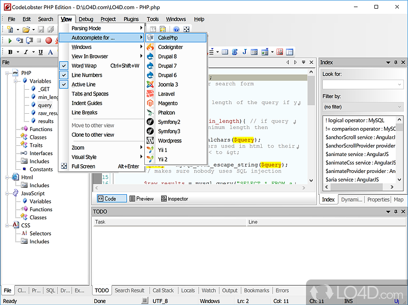 Preview files and their properties - Screenshot of CodeLobster PHP Edition