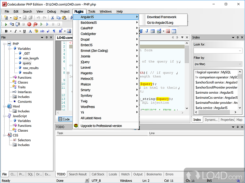 IDE for PHP, HTML, CSS and JS - Screenshot of CodeLobster PHP Edition