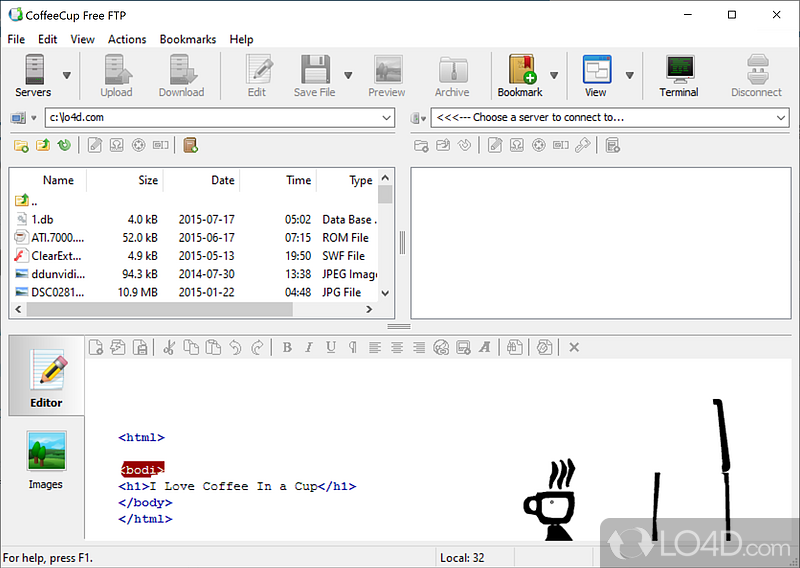 CoffeeCup Free FTP: User interface - Screenshot of CoffeeCup Free FTP